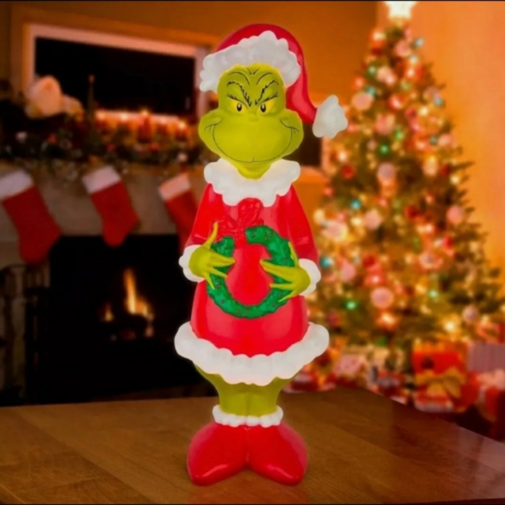 Gemmy Lighted Blow Mold Grinch Sculpture Decorations Outdoor Christmas 24" Tall